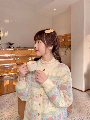 Yipinpay New Spring Women Cardigans Loose Hollow out Sweet Japan style Knitted Cotton coat Floral embroidery female Cardigans